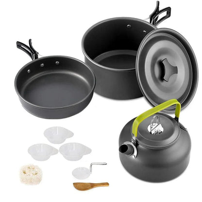 Ultralight Camping Cookware Set – Non‑Stick Aluminum Pot, Pan & Kettle for Outdoor Cooking & Hiking.