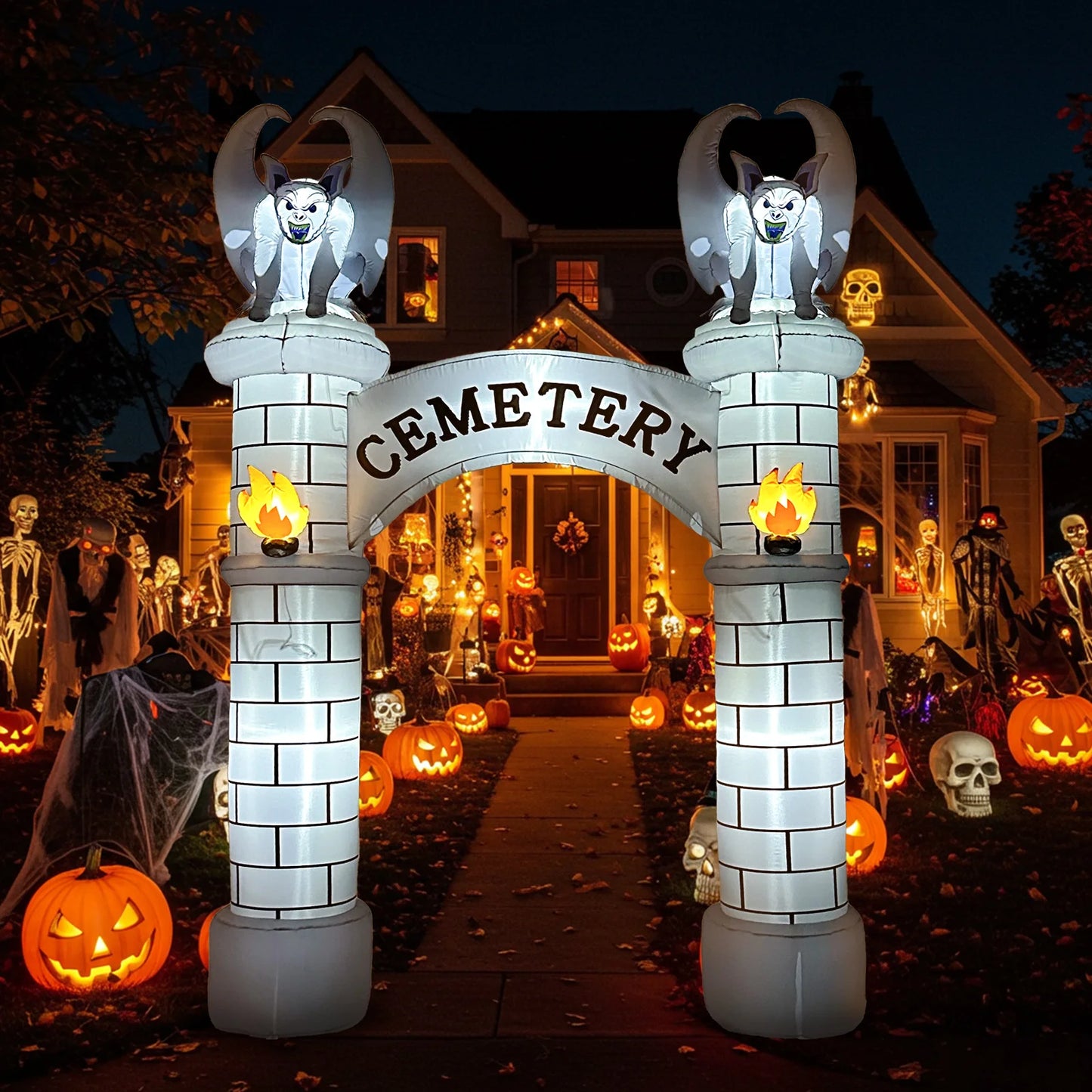 10FT Inflatable Haunted Cemetery Archway – LED Halloween Blow-Up Entrance for Lawn, Garden, and Outdoor Displays