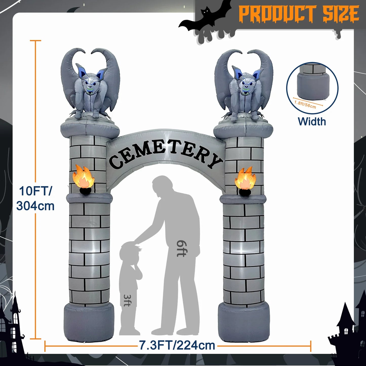 10FT Inflatable Haunted Cemetery Archway – LED Halloween Blow-Up Entrance for Lawn, Garden, and Outdoor Displays