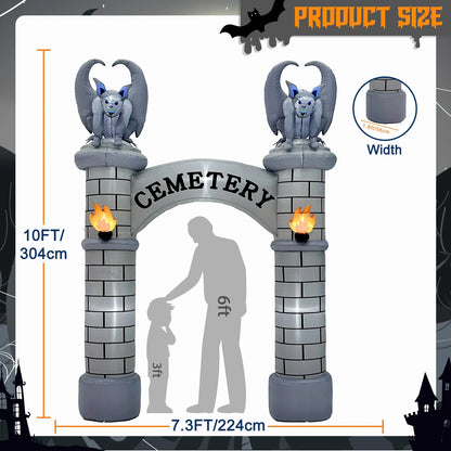 10FT Inflatable Haunted Cemetery Archway – LED Halloween Blow-Up Entrance for Lawn, Garden, and Outdoor Displays