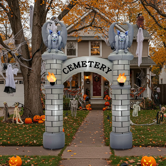10FT Inflatable Haunted Cemetery Archway – LED Halloween Blow-Up Entrance for Lawn, Garden, and Outdoor Displays