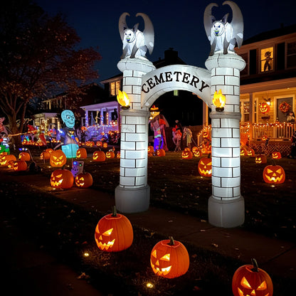 10FT Inflatable Haunted Cemetery Archway – LED Halloween Blow-Up Entrance for Lawn, Garden, and Outdoor Displays