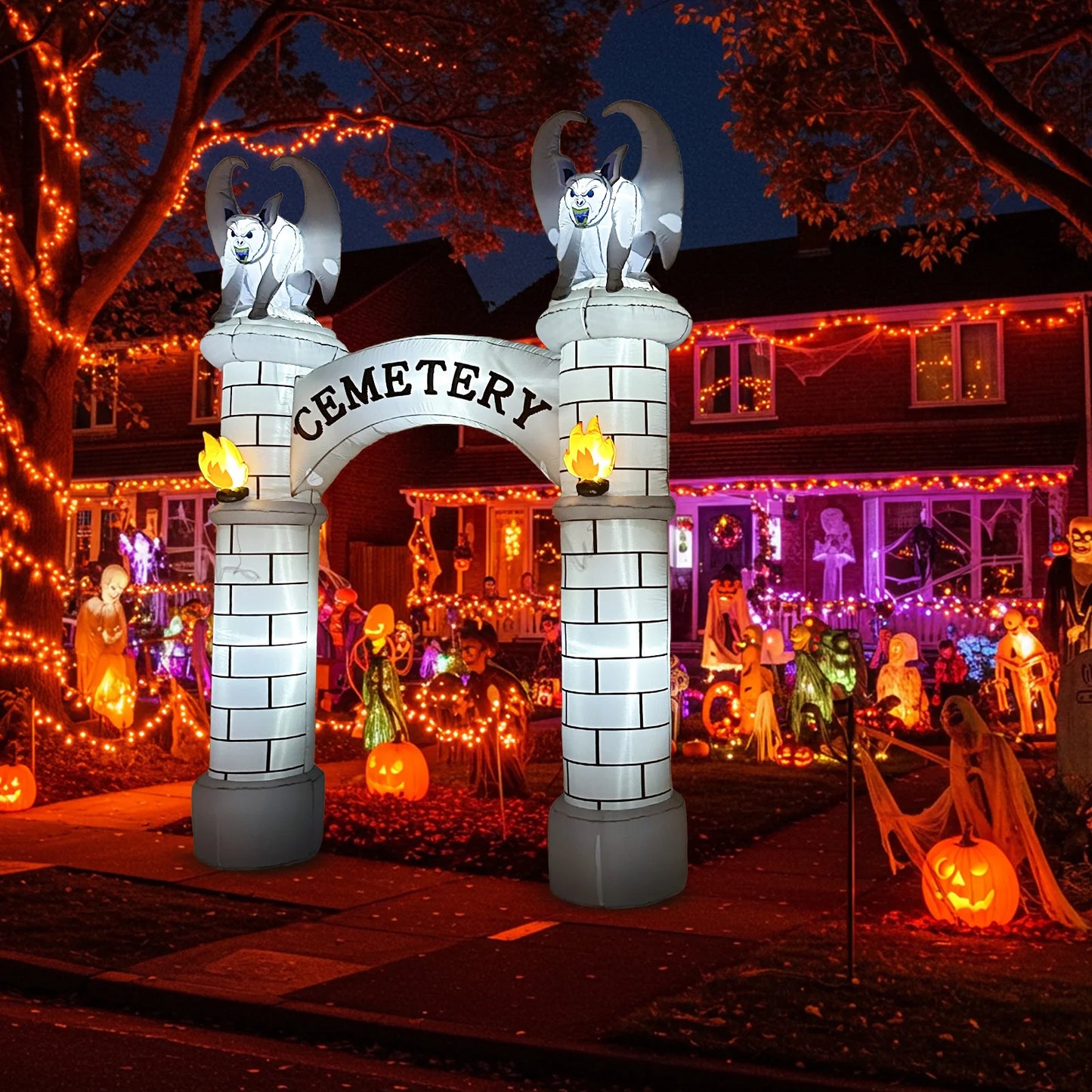 10FT Inflatable Haunted Cemetery Archway – LED Halloween Blow-Up Entrance for Lawn, Garden, and Outdoor Displays