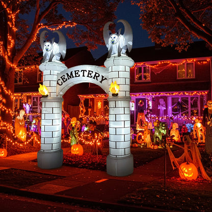 10FT Inflatable Haunted Cemetery Archway – LED Halloween Blow-Up Entrance for Lawn, Garden, and Outdoor Displays
