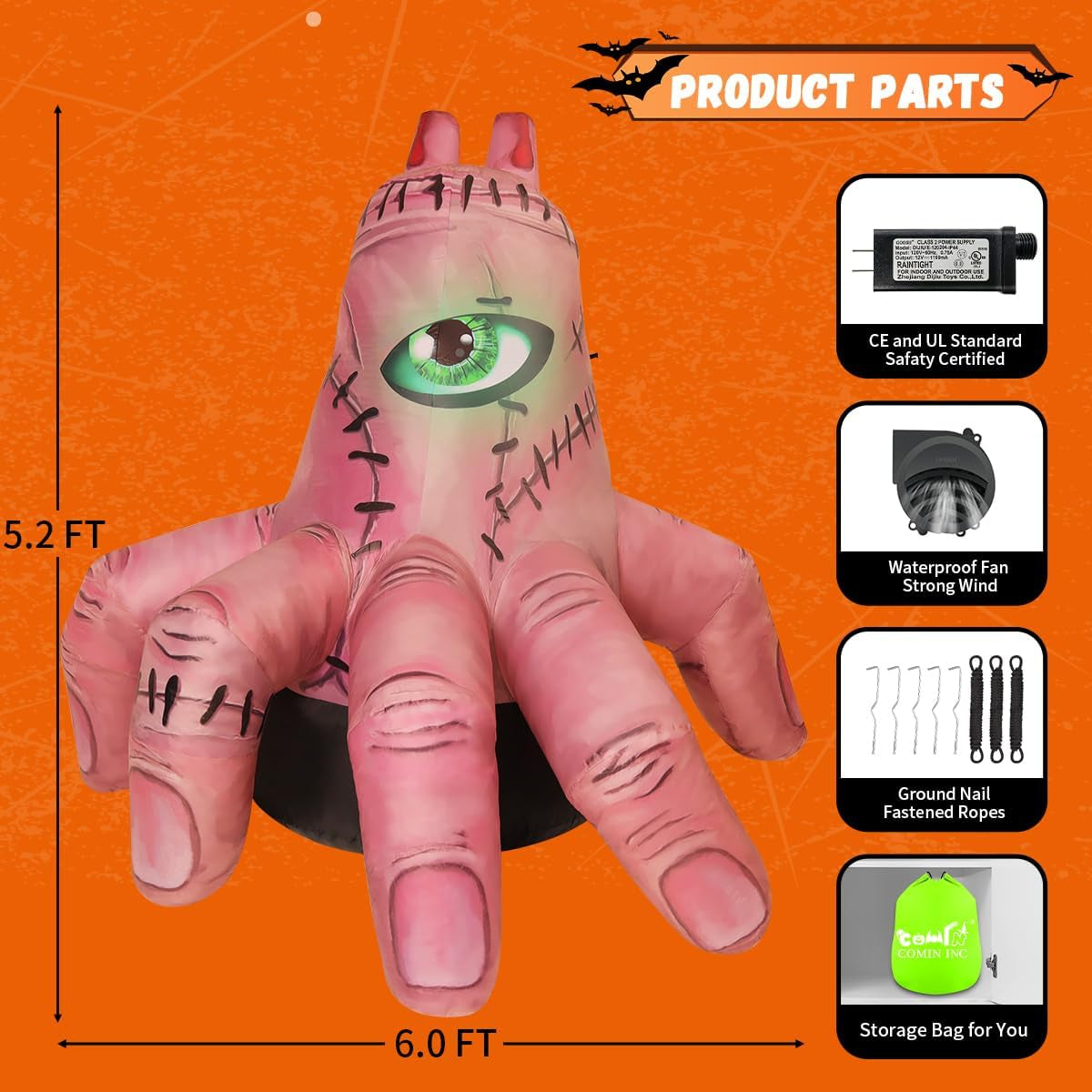 6FT Halloween Inflatable  Broken Hand with LED Lights – Waterproof Blow-Up Yard Decoration for Indoor/Outdoor Use