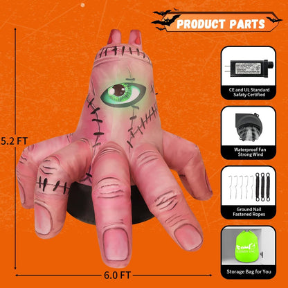 6FT Halloween Inflatable  Broken Hand with LED Lights – Waterproof Blow-Up Yard Decoration for Indoor/Outdoor Use