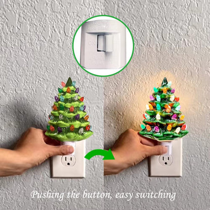 Hand‑Painted Ceramic Christmas Tree Night Light – Vintage Green Accent.