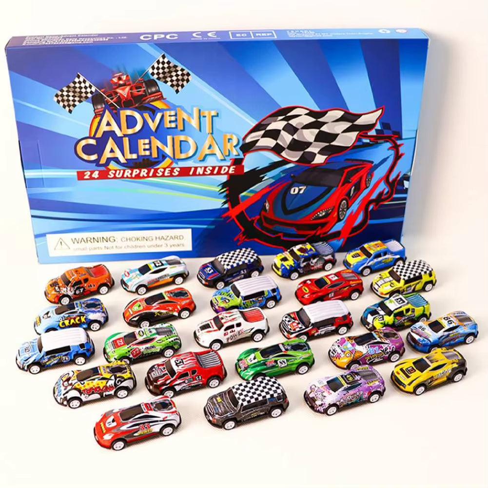 Car Advent Calendar – 24 Days of Mini Racing Vehicles, Christmas Countdown Gift Box for Kids.