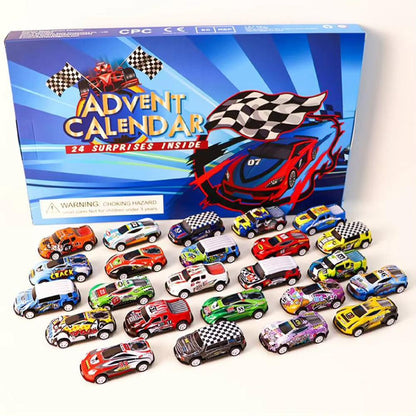 Car Advent Calendar – 24 Days of Mini Racing Vehicles, Christmas Countdown Gift Box for Kids.