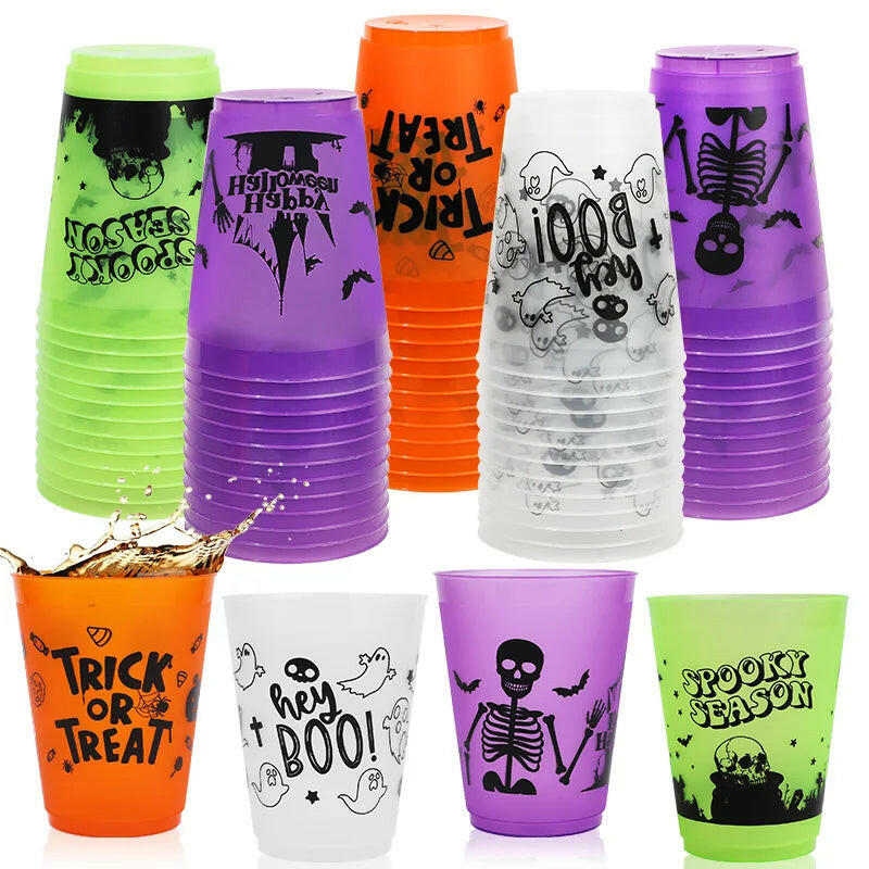 Halloween Skull Party Cups – 8 to 24PCS Plastic Boo Juice & Cocktail Cups for Spooky Table Décor