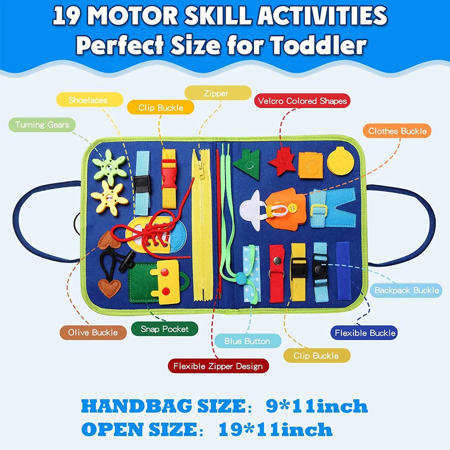 Montessori Busy Board – Sensory Learning Toy with 16 Activities for Toddlers & Preschoolers