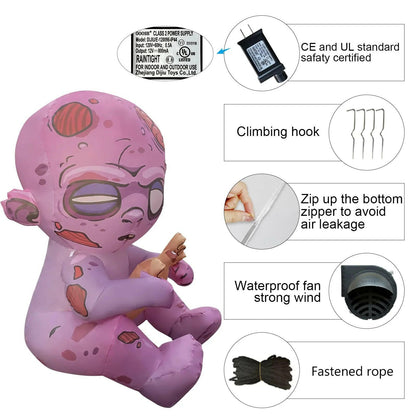 3FT Inflatable Halloween Zombie Baby – LED Blow-Up Decoration for Garden, Lawn, and Indoor Party Displays
