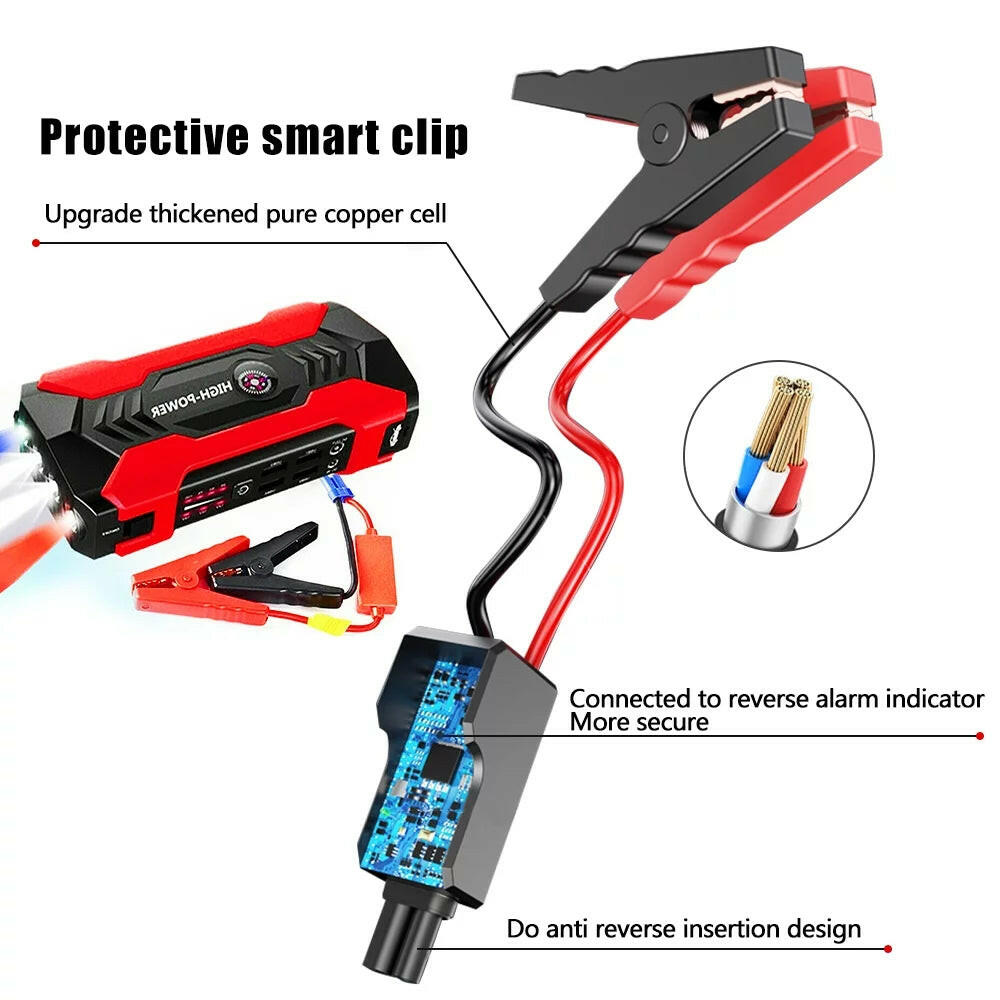 Portable Car Jump Starter and Power Bank with LED Flashlight (28000mAh 600A 12V).