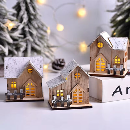 Christmas LED Wooden House Ornament – Luminous Cabin Decoration for Tree, Table, or Home, Eco‑Friendly Holiday Gift