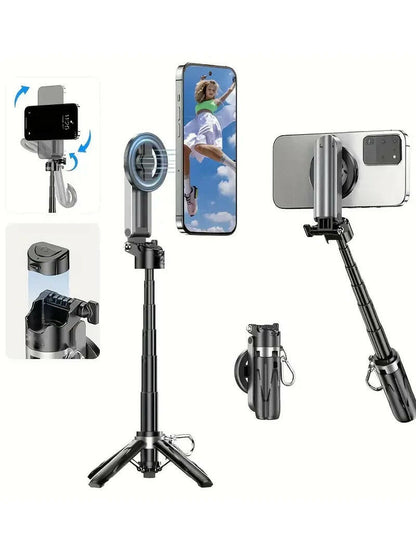 Premium 4-in-1 Selfie Stick with Wireless Remote, Magnetic Clip, and 360° Rotation for Optimal Photography