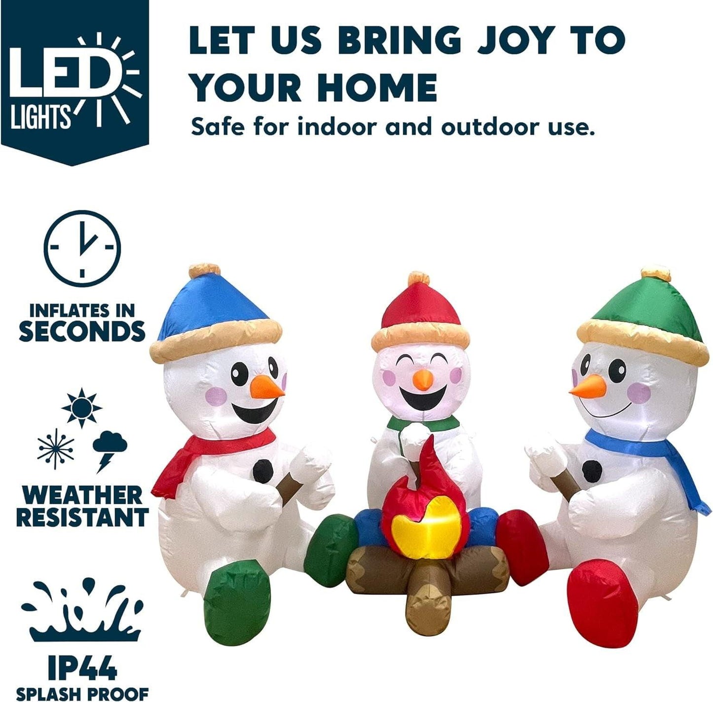 6FT Inflatable Snowmen with Campfire – Outdoor Christmas Decoration.