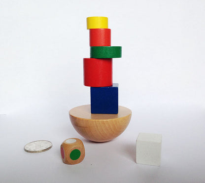 Wooden hemisphere balance puzzle toy for kids aged 3+, multicolor, lightweight, and educational.