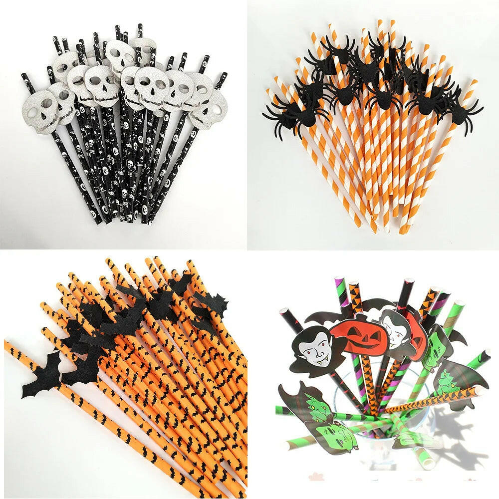 25-Pack Halloween Disposable Straws – Choose from 17 Spooky Designs for Party Drinks & Decor
