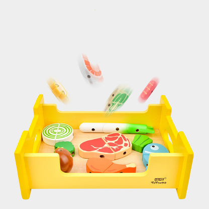 Wooden kitchen BBQ play set with 32 magnetic food pieces for imaginative and educational play