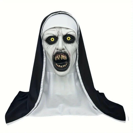Frightening Nun Latex Mask – Realistic Full Head Horror Costume Prop for Halloween & Cosplay Events