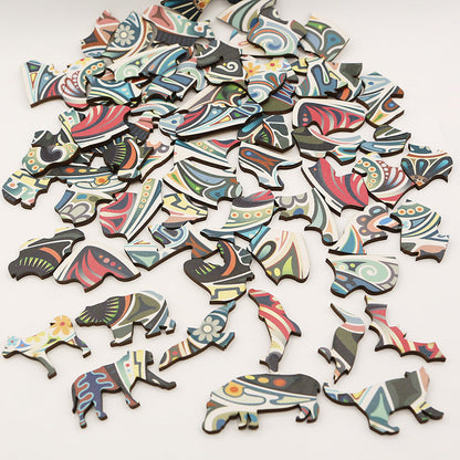 Nature-themed wooden puzzle with animal-shaped pieces, eco-friendly and educational for kids and adults.