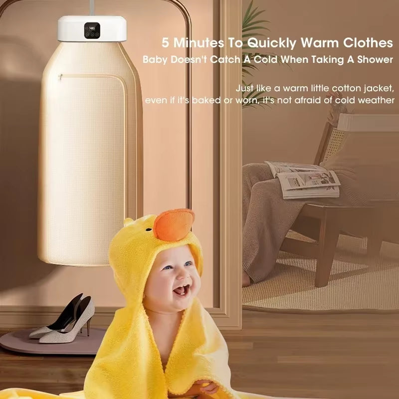 Mini portable dryer with foldable design, intelligent timer & fast drying. Compact, travel-friendly & remote-controlled for effortless drying anywhere!