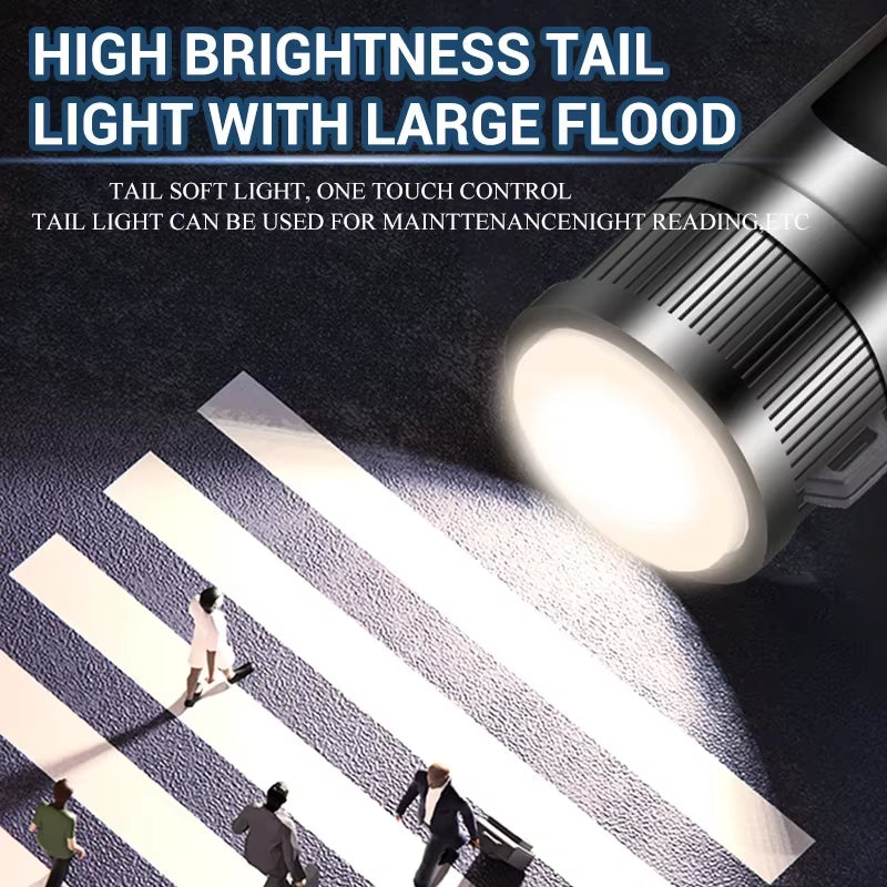 Most Powerful XHP70 LED Flashlight with Tail Warm Light USB Rechargeable Long Range Zoom Torch Outdoor Camping Emergency Lantern