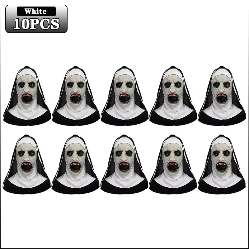 Screaming Nun Horror Masks – White Scare Face Costume Props for Halloween Parties and Cosplay