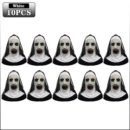 Screaming Nun Horror Masks – White Scare Face Costume Props for Halloween Parties and Cosplay