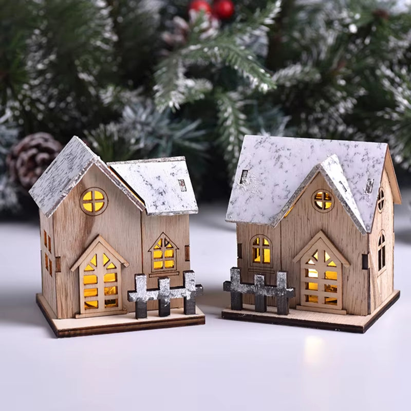 Christmas LED Wooden House Ornament – Luminous Cabin Decoration for Tree, Table, or Home, Eco‑Friendly Holiday Gift