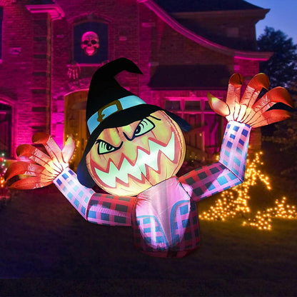 5.5FT Inflatable Halloween Pumpkin Ghost with Witch Hat – LED Blow-Up Decoration for Garden, Lawn, and Indoor Displays