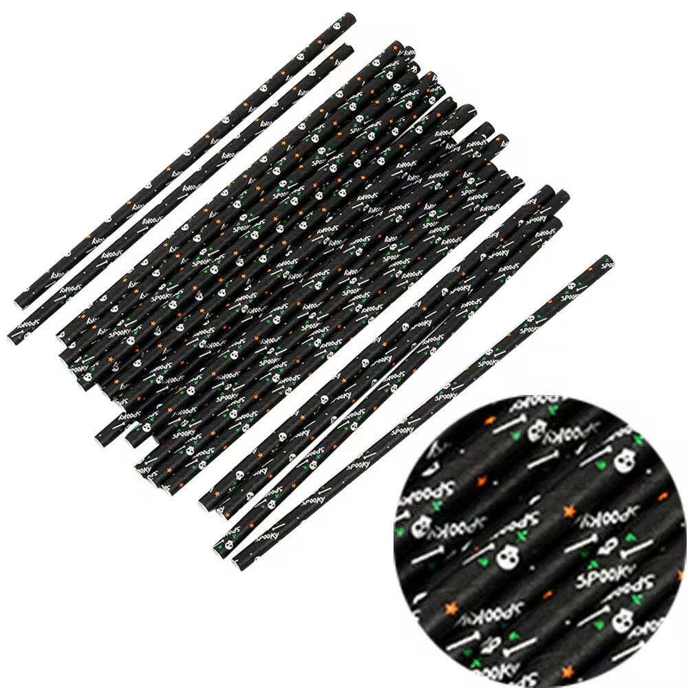25-Pack Halloween Disposable Straws – Choose from 17 Spooky Designs for Party Drinks & Decor
