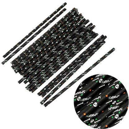 25-Pack Halloween Disposable Straws – Choose from 17 Spooky Designs for Party Drinks & Decor