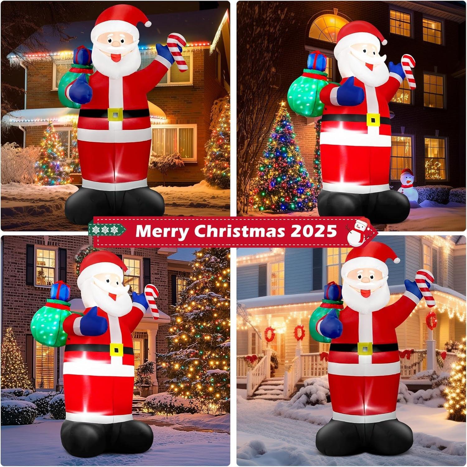 8FT Giant Christmas Inflatable Santa with Flashing Gift Bag – IP44 Weatherproof Outdoor Decoration for Lawn, Garden & Holiday Parties.