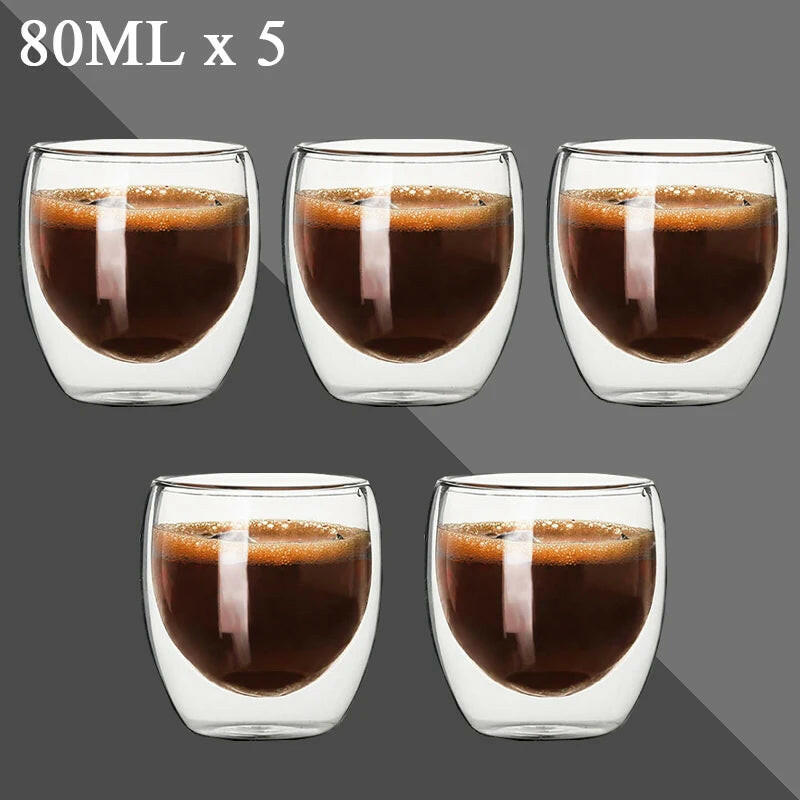 80ML Double Wall Shot Glass Cups - Set of 2-12, Handmade, Heat Resistant, Ideal forEspresso, Tea, Whisky, or a nice hot toddy.