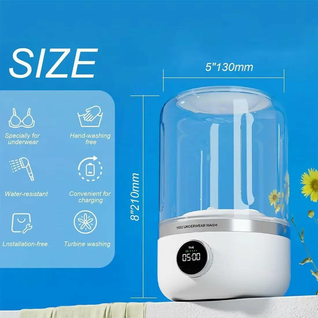 Compact Portable Wireless Underwear Washer - USB Rechargeable, 1L Capacity, 4000mAh Battery, Ideal for Travel, RVs & Small Spaces - Gentle Cleaning & Quick Drying.
