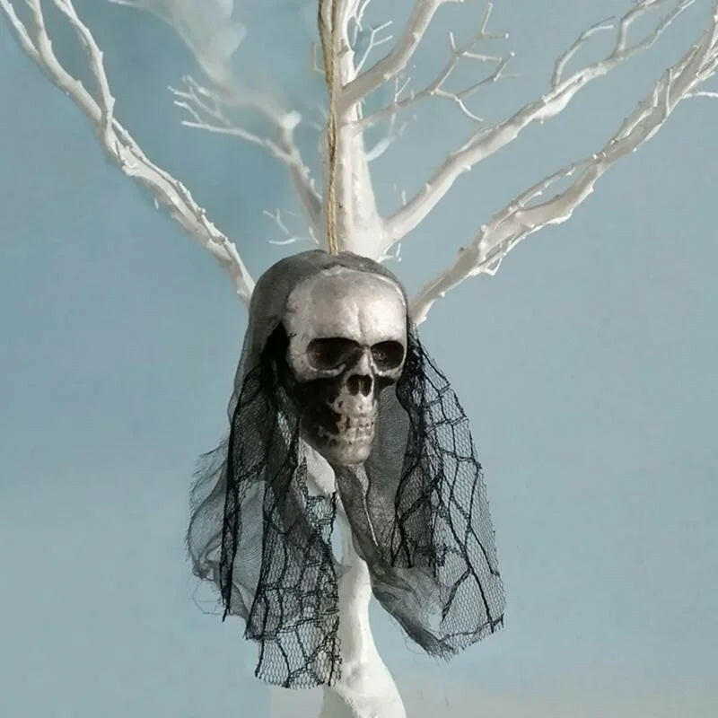 Foam Skull Hanging Ornament – 36cm Halloween Decoration with Cloth or Flower Wrap (8 Variants)
