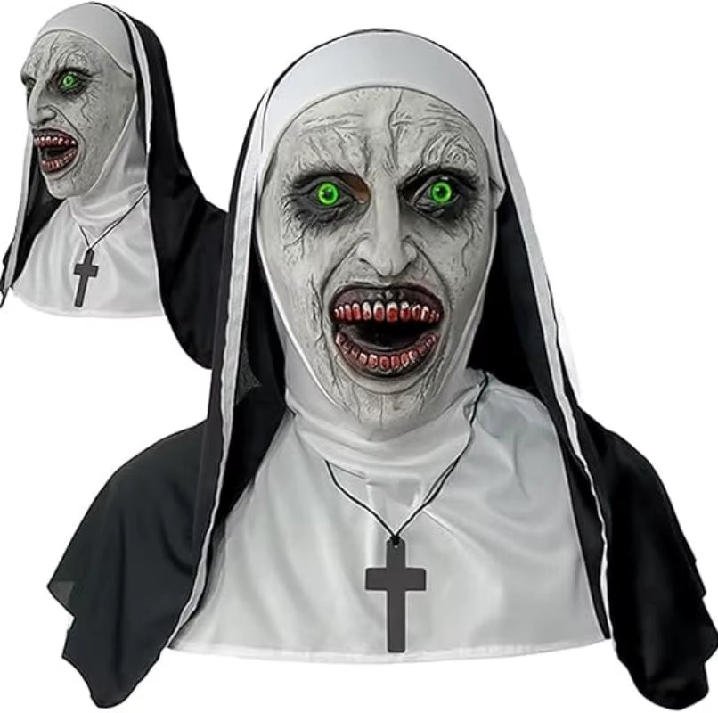 Screaming Nun Horror Masks – White Scare Face Costume Props for Halloween Parties and Cosplay