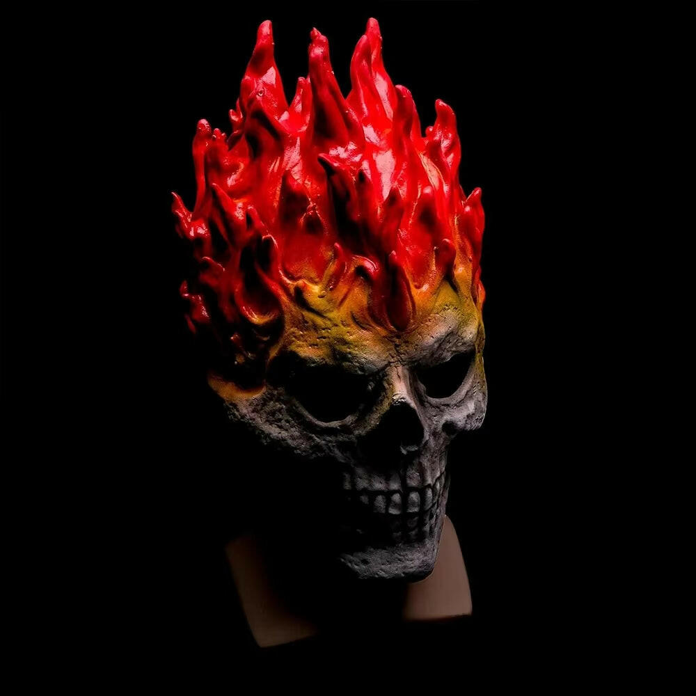 Creepy Halloween Flaming Skull Skull Full Head Mask – Realistic Latex Death Warrior Skeleton for Adults