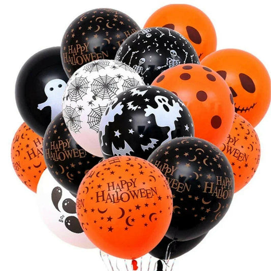 10-Pack Halloween Latex Balloons – Pumpkin & Skeleton Design for Spooky Party Decor