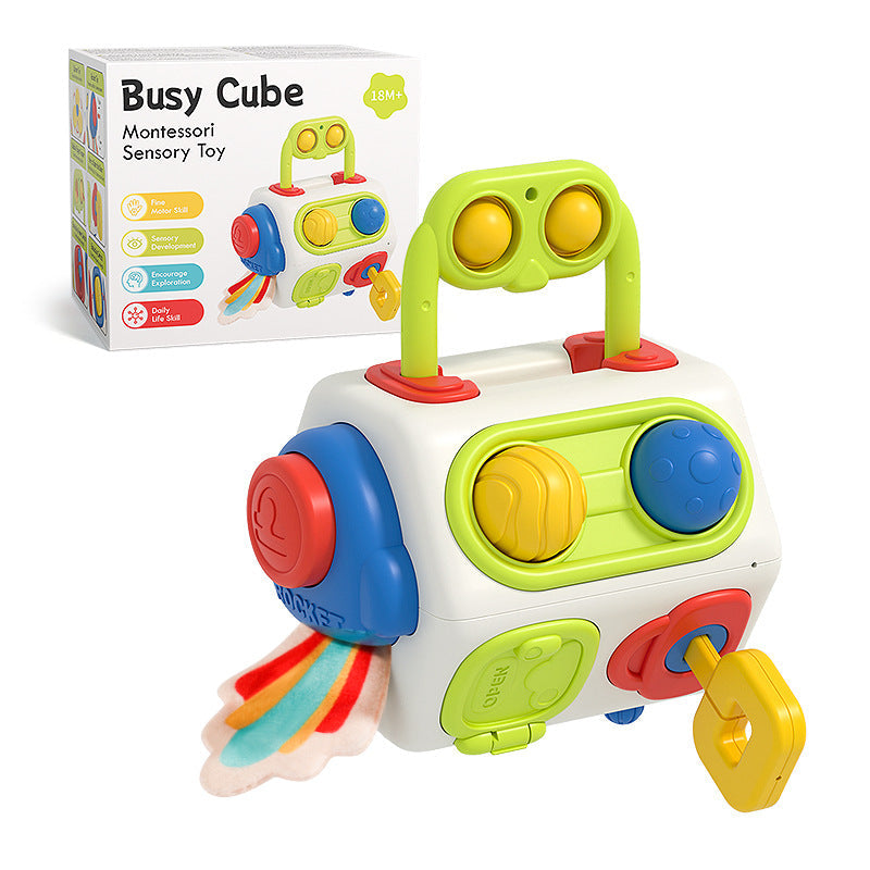 9‑in‑1 Montessori Busy Cube – Sensory Learning Fidget Toy for Babies & Toddlers (Ages 1–3).