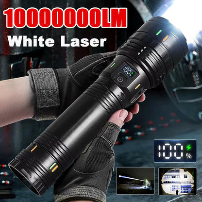 Unleash the Power: 10,000,000 Lumen Ultra-Bright Long-Range Flashlight - 5,000M Beam & IPX6 Waterproof for Ultimate Outdoor Adventures, Security & Emergencies!.