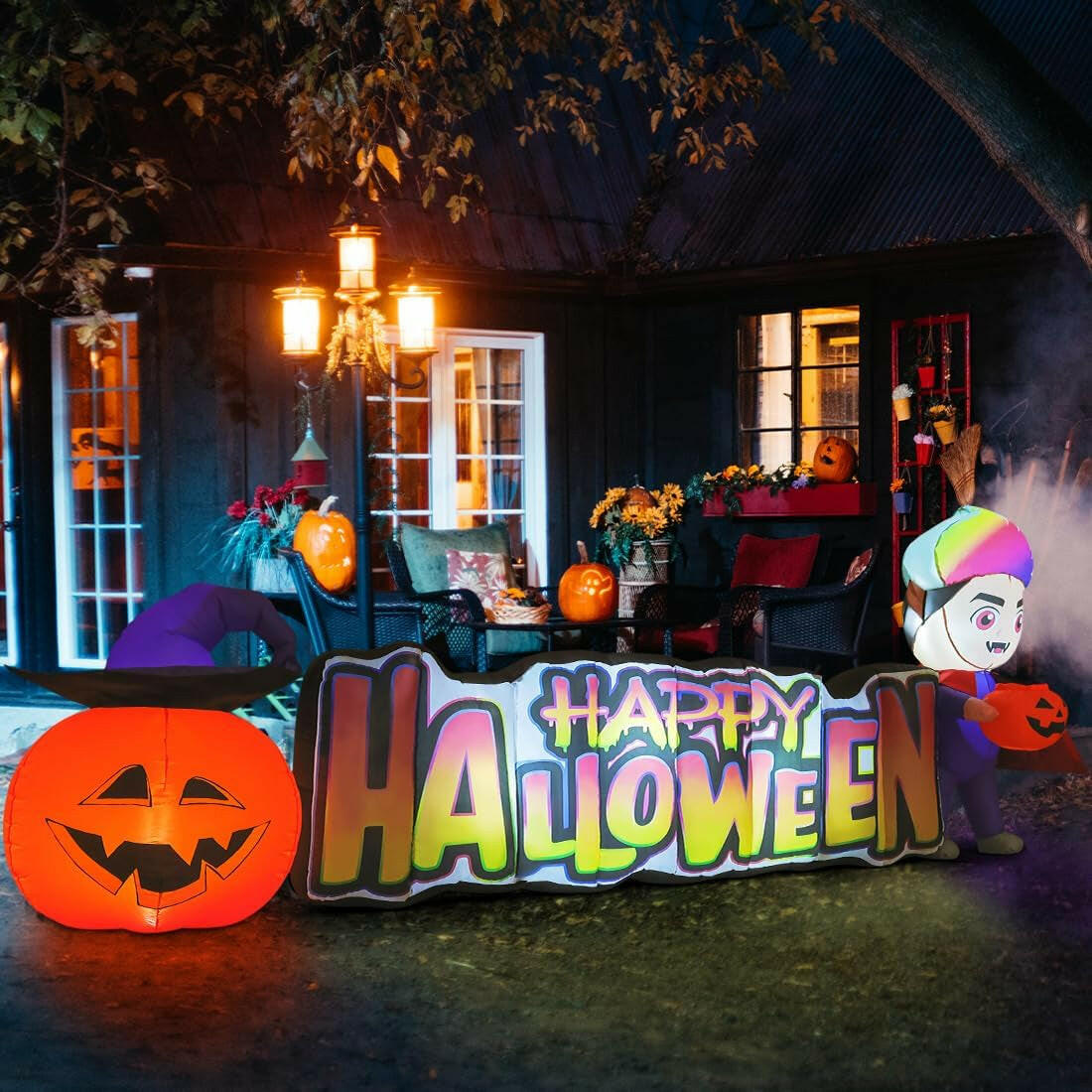 11.5 FT Happy Halloween Inflatables Outdoor Decorations Vampire with Pumpkin Halloween Blow up Yard Decorations Long with LED Lights Holiday for Halloween Party Yard Garden Lawn