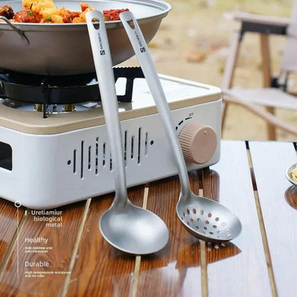 Lightweight Outdoor Titanium Soup Ladle and Skimmer Kit - Perfect for Camping and Hiking Cooking!