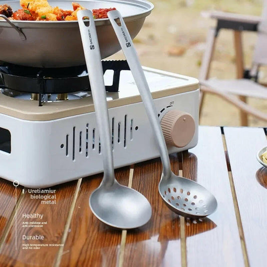 Lightweight Outdoor Titanium Soup Ladle and Skimmer Kit - Perfect for Camping and Hiking Cooking!