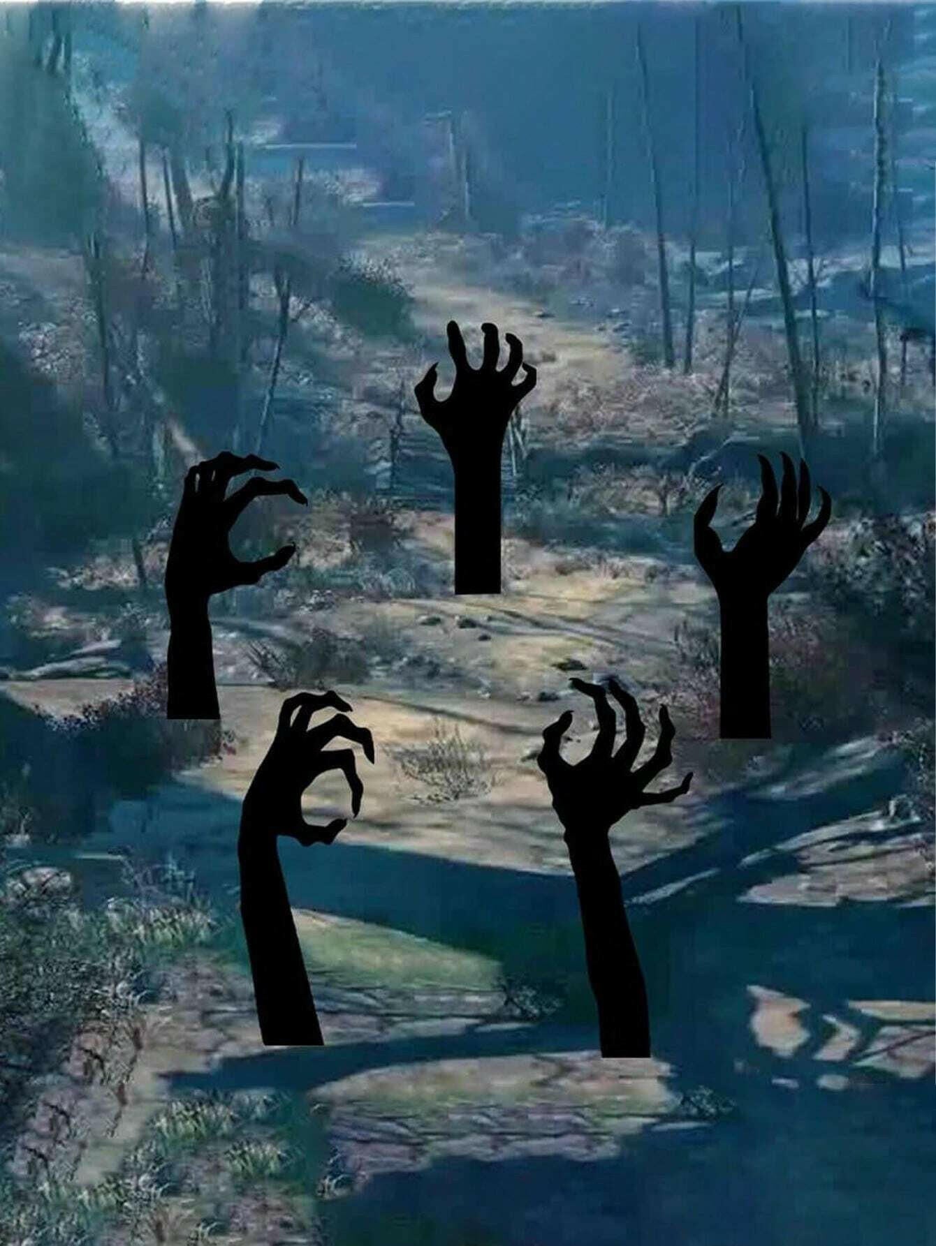 Haunted Yard Essentials – 5PCS Grasping Hand Silhouette Yard Stakes – Creepy Halloween Lawn Decorations for Outdoor Displays