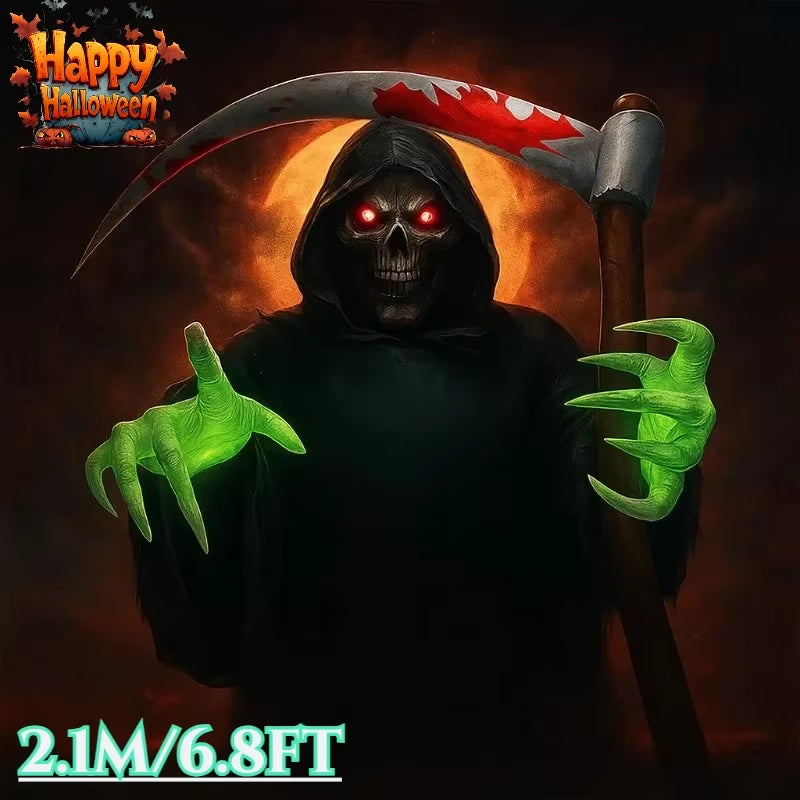 6.8FT Halloween Inflatable Grim Reaper with Built-In LED Lights – Blow-Up Yard Decoration for Outdoor and Party Displays