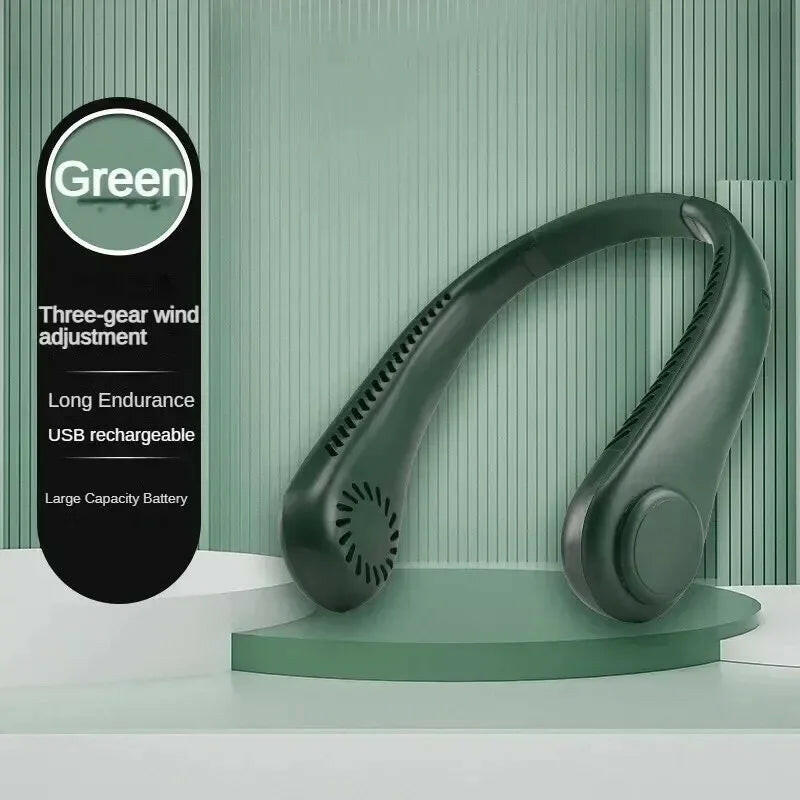 2025  Neck-Mounted Bladeless Fan - Portable Rechargeable Air Cooler with 3 Speed Settings for Outdoor Sports.