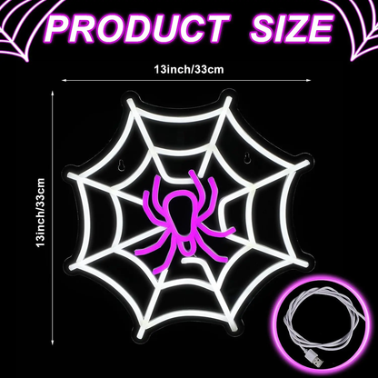2025 Spider Web Neon Sign – USB-Powered LED Wall Light for Halloween Parties, Weddings & Haunted Decor