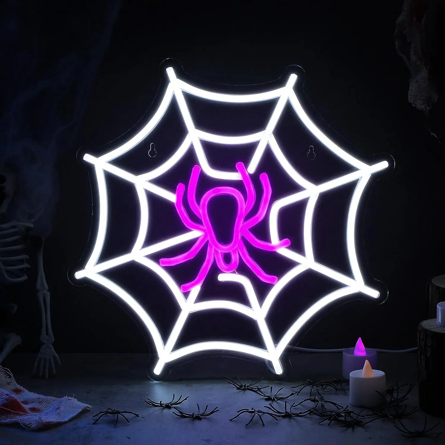 2025 Spider Web Neon Sign – USB-Powered LED Wall Light for Halloween Parties, Weddings & Haunted Decor